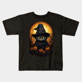 Halloween witch cat Kids T-Shirt